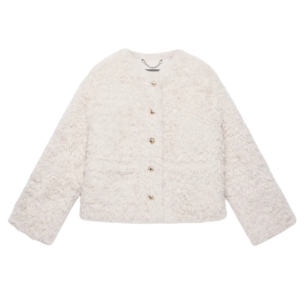 Mint Velvet Neutral Faux Fur Jacket